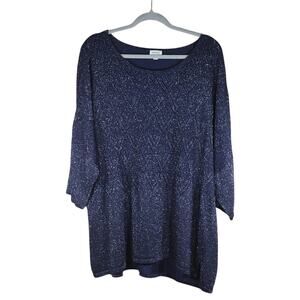 Avenue Plus Size Sparkle Deep Dark Blue Stretchy Metallic Formal Business Blouse